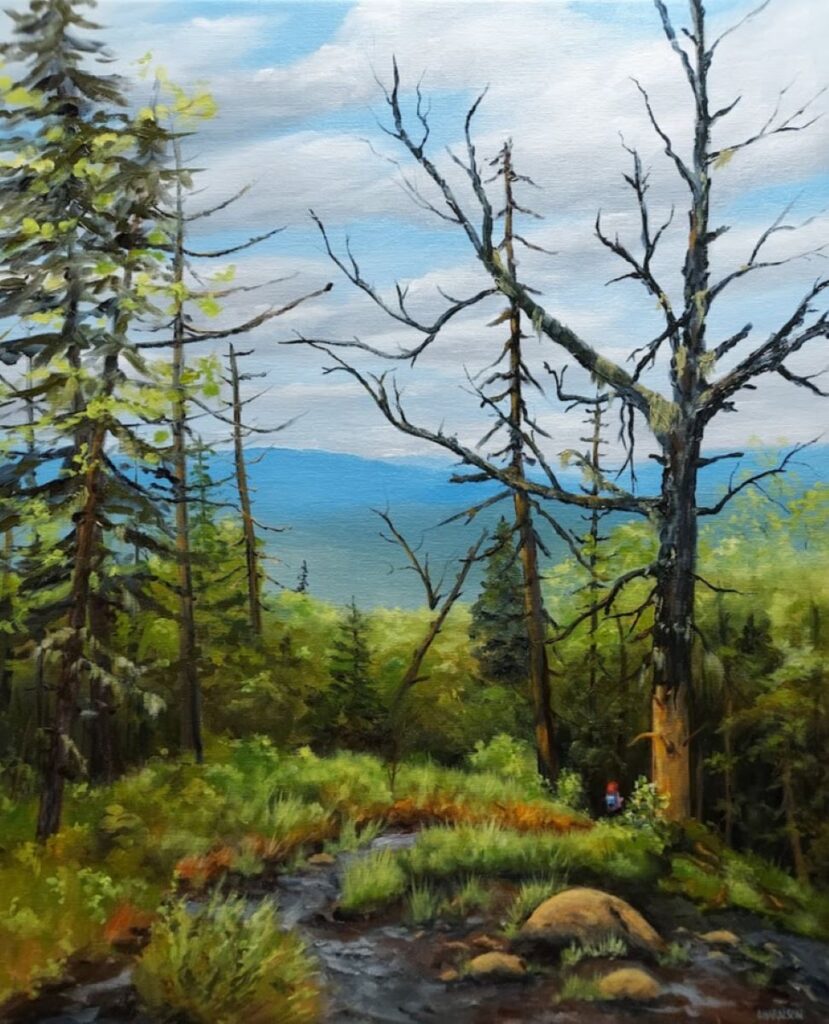 Annemiek Haralson • <em>Hiking the High Peaks</em> • Oil • 20″× 24″ • $525.00
