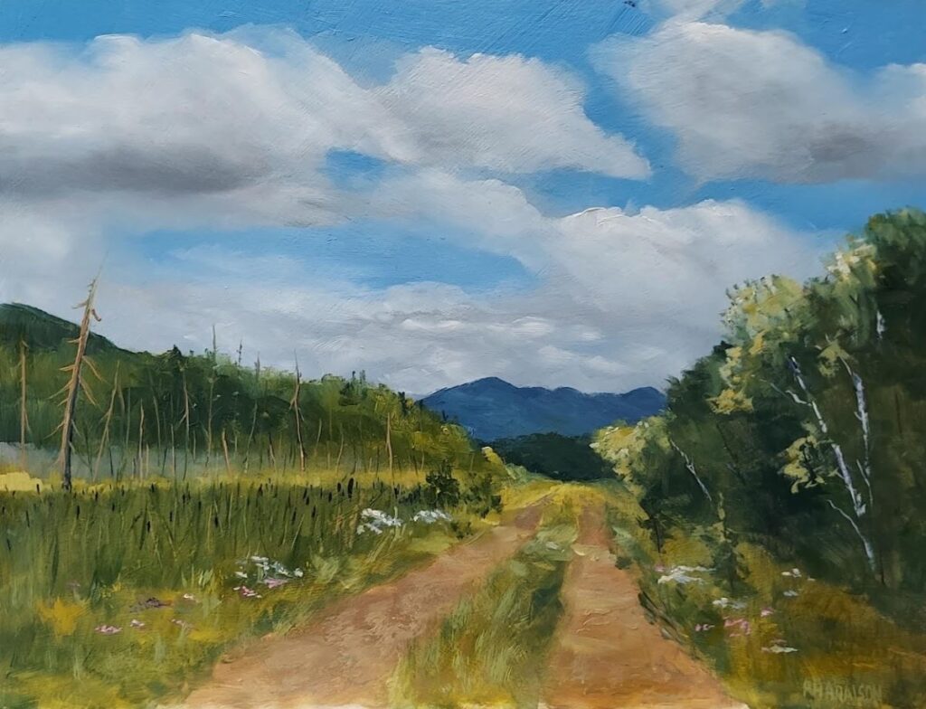 Annemiek Haralson • <em>Rail Trail to Lake Placid</em> • Oil • 12″× 9″ • $250.00