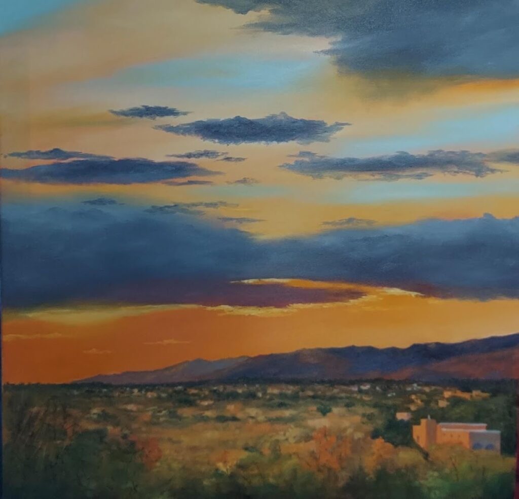 Annemiek Haralson • <em>View of Sandia Mountains</em> • Oil • 24″× 24″ • $525.00
