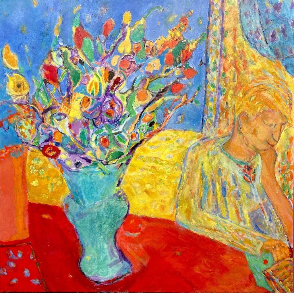 Vincent Joseph • <em>Boy Reading #2</em> • Acrylic on canvas • 24″× 24″ • $750.00