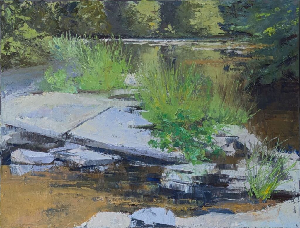 Diana Ozolins • <em>Trumansburg Creek</em> • Oil on canvas • 18″× 14″ • $500.00