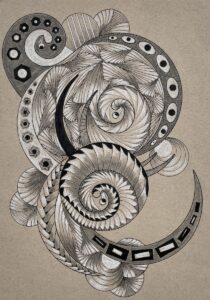 Patty L Porter • <em>Drawn Meditation #3</em> • Micron pen on paper • 11″× 14″ • $125.00