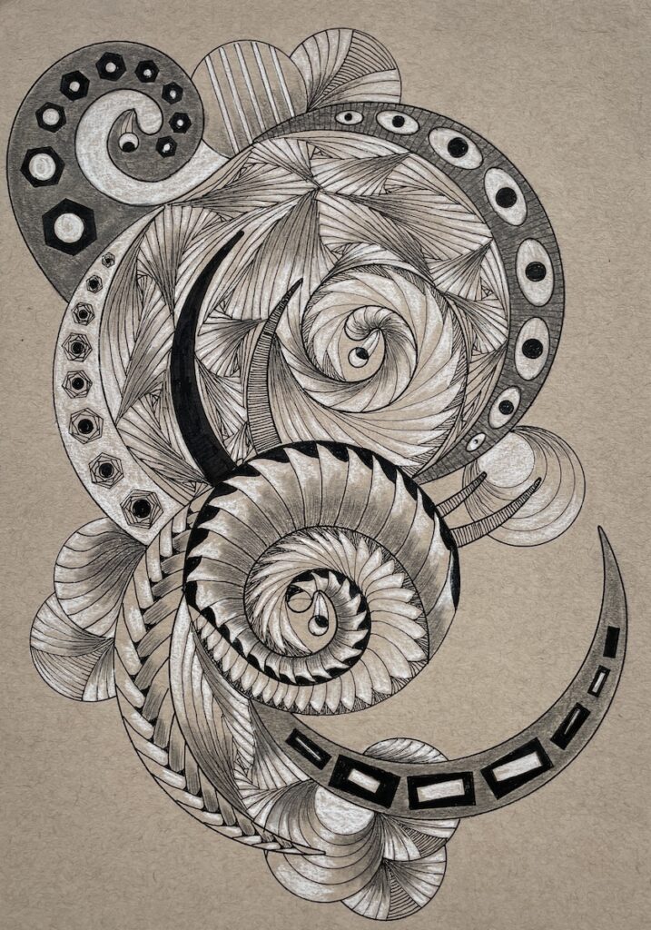 Patty L Porter • <em>Drawn Meditation #3</em> • Micron pen on paper • 11″× 14″ • $125.00