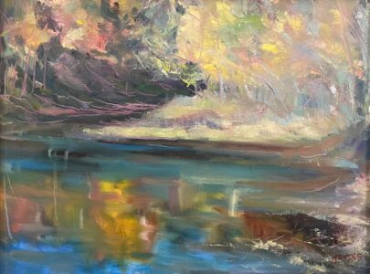 Hsiao-Pei Yang • <em>Axton Landing, Tupper Lake, Adirondack</em> • Oil on canvas • 16″× 12″ • $400.00