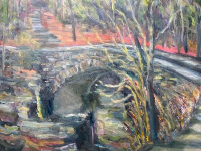 Hsiao-Pei Yang • <em>Bridge Over BeeBe Lake, Cornell, Ithaca</em> • Oil on canvas • 20″× 16″ • $450.00