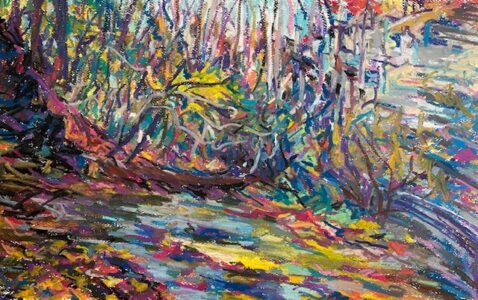 Hsiao-Pei Yang • <em>Cascadila Gorge, Ithaca</em> • Oil pastel on paper • 17″× 11″ • $320.00