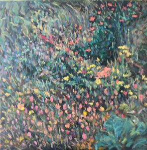 Hsiao-Pei Yang • <em>Garden Melody, Ithaca Community Garden</em> • Oil on canvas • 20″× 20″ • $700.00