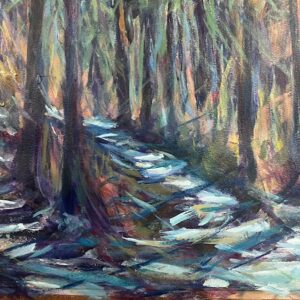Hsiao-Pei Yang • <em>Snow on the Trail, Mulholland Wildflower Preserve</em> • Acrylic paint on watercolor paper • 17″× 11″ • $320.00