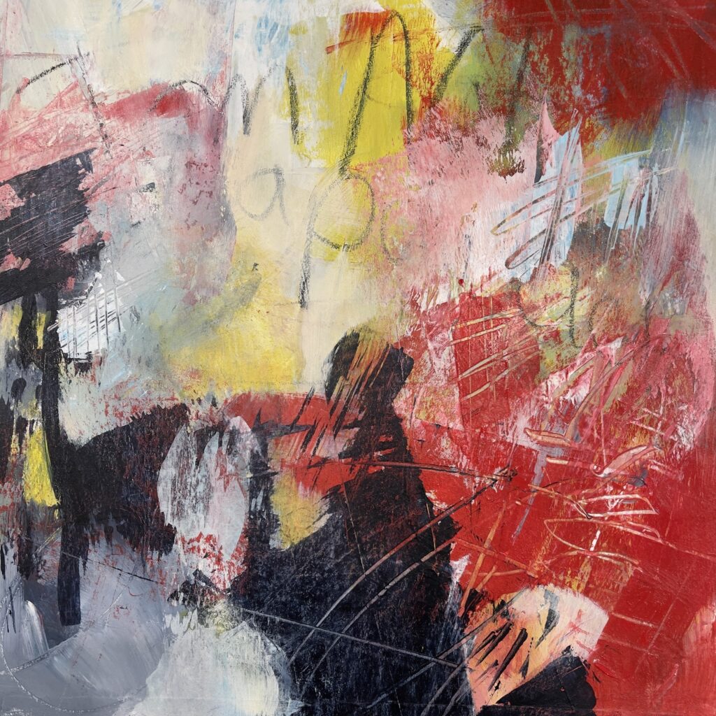 Patricia Brown • <em>I Am Not a Paid Actor</em> • Acrylic, paper, wood panel • 12″× 12″ • $350.00