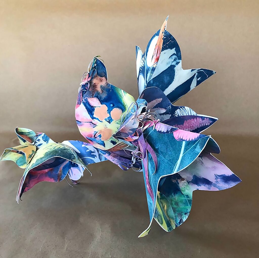 Cynthia Cratsley • <em>Inflorescence</em> • Cyanotype, dye, watercolor paper • 13″× 20″× 14″ • NFS