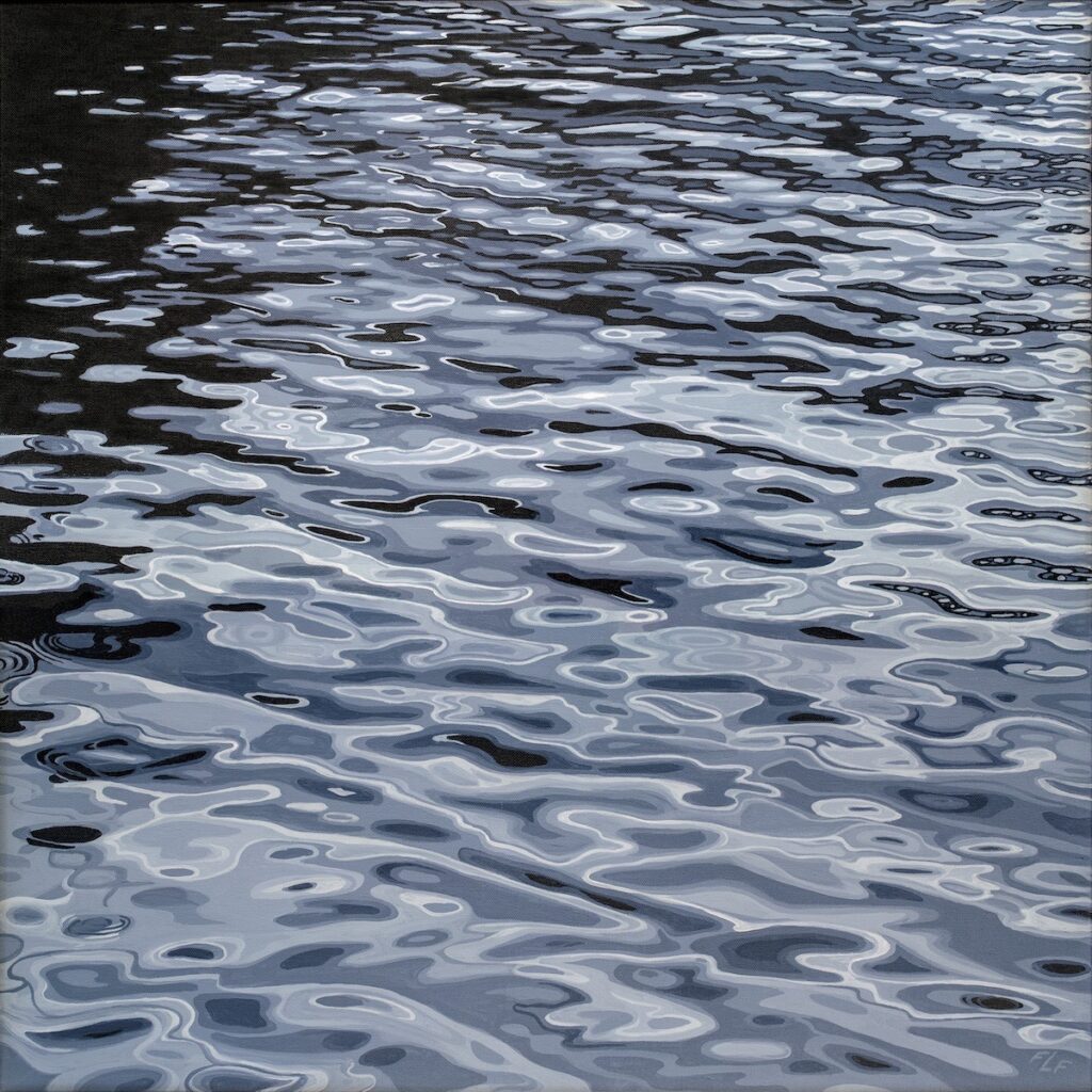 Frances L. Fawcett • <em>Surface Deep</em> • Print – ultrachrome ink on canvas, original – acrylic on canvas, • 31″× 31″ • On loan from the collection of Kathy & Carl Hopkins