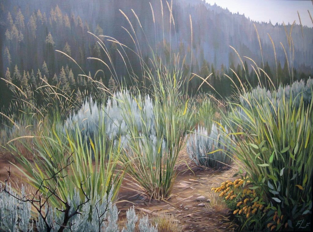 Frances L. Fawcett • <em>Afternoon Light – Yellowstone</em> • Acrylic on canvas • 49″× 37″ • NFS