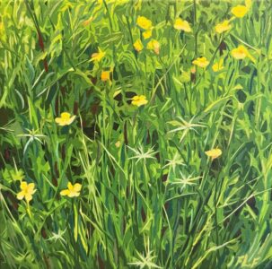 Frances L. Fawcett • <em>Buttercups</em> • Mixed media: acrylic paint & ultrachrome ink on canvas • 11½″× 11½″ • $300.00<a class="purchase" href="https://state-of-the-art-gallery.square.site/product/frances-l-fawcett-buttercups/5VO3J4CQY5TUJEIA5HFHWFHI" target="_blank">Buy</a>