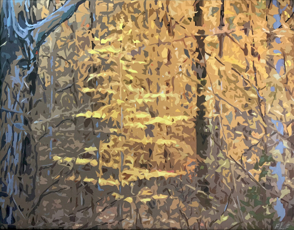 Frances L. Fawcett • <em>Glowing Beech</em> • Mixed media: acrylic paint & ultrachrome ink on canvas • 21½″× 17½″ • $650.00<a class="purchase" href="https://state-of-the-art-gallery.square.site/product/frances-l-fawcett-glowing-beech/AAFWOCZP2FURIEX5PH6V7Z4A" target="_blank">Buy</a>