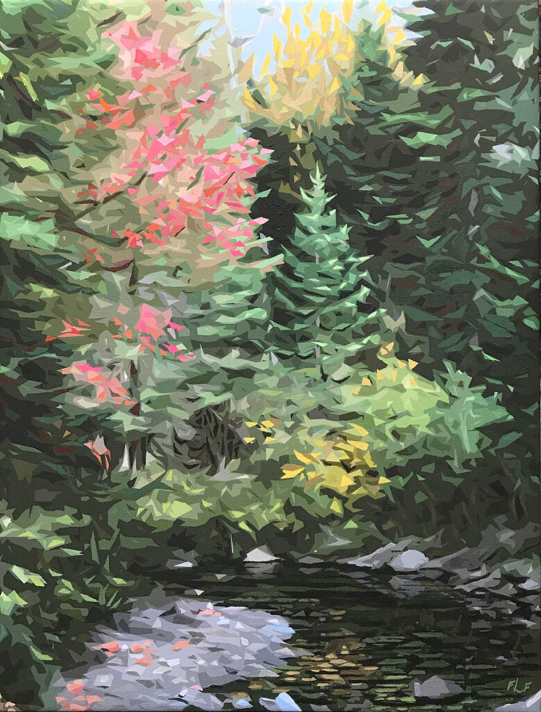 Frances L. Fawcett • <em>Young Spruce</em> • Mixed media: acrylic paint & ultrachrome ink on canvas • 19″× 25″ • $850.00<a class="purchase" href="https://state-of-the-art-gallery.square.site/product/frances-l-fawcett-young-spruce/5F47BSA4C2KDWB2ID3LK4QGP" target="_blank">Buy</a>