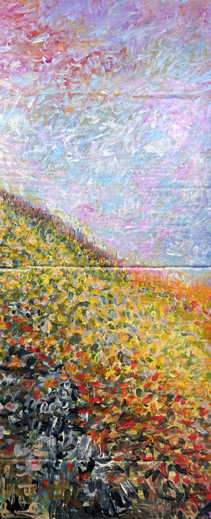 Darcy Binns • <em>Hillside</em> • Acrylic on corrugated cardboard • 17¼″× 41½″ • $650.00
