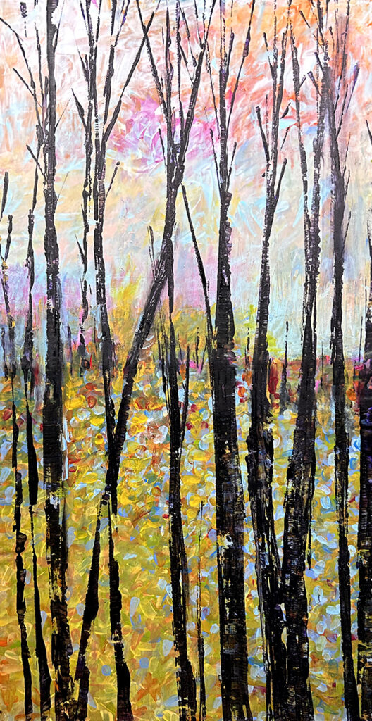 Darcy Binns • <em>The Guardians</em> • Acrylic on corrugated cardboard • 17¼″× 34¼″ • $550.00
