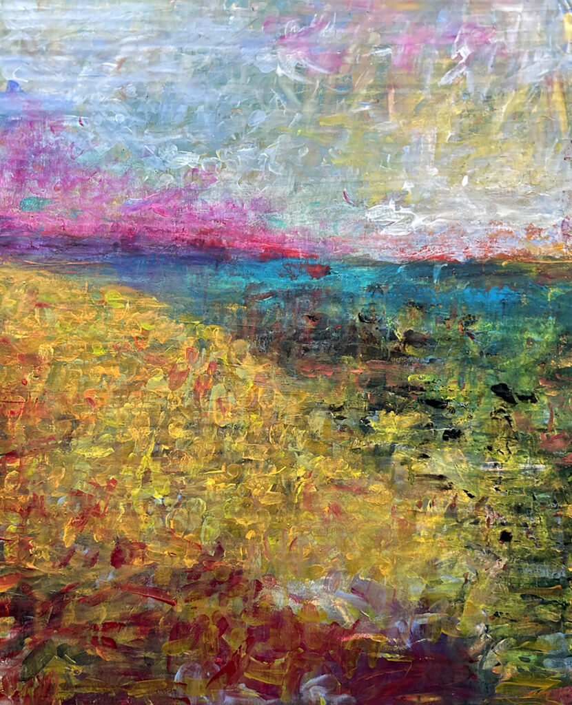 Darcy Binns • <em>Yonder</em> • Acrylic on corrugated cardboard • 15″× 19¾″ • $300.00