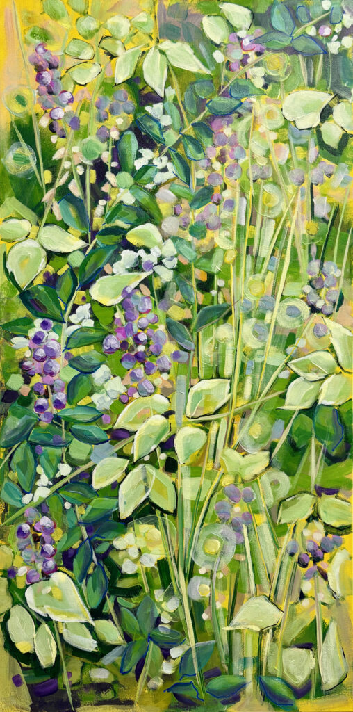 Cindy Kaufman • <em>Springtime Emersion</em> • Acrylic on gallery wrapped canvas • 20″× 40″ • $750.00