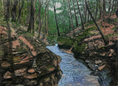 Ed Brothers&nbsp;• <em>Lickety Split</em>&nbsp;• Oil pastel&nbsp;• 16″×&nbsp;13″&nbsp;• $800.00