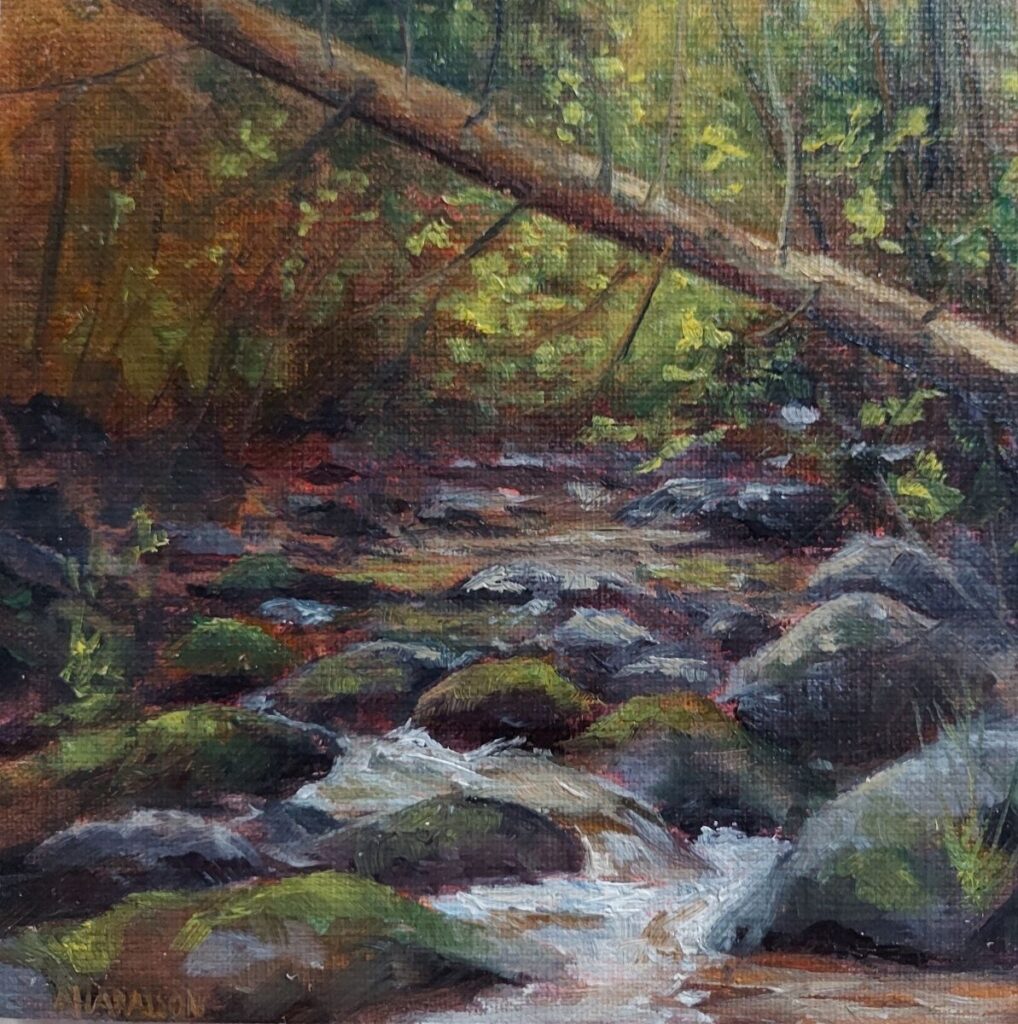 Annemiek Haralson • <em>Fallen Tree</em> • Oil, plein air • 6″× 6″ • $125.00