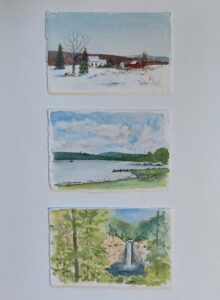 Annemiek Haralson • <em>Postcards</em> • Ink and watercolor • 12″× 16″ • $195.00