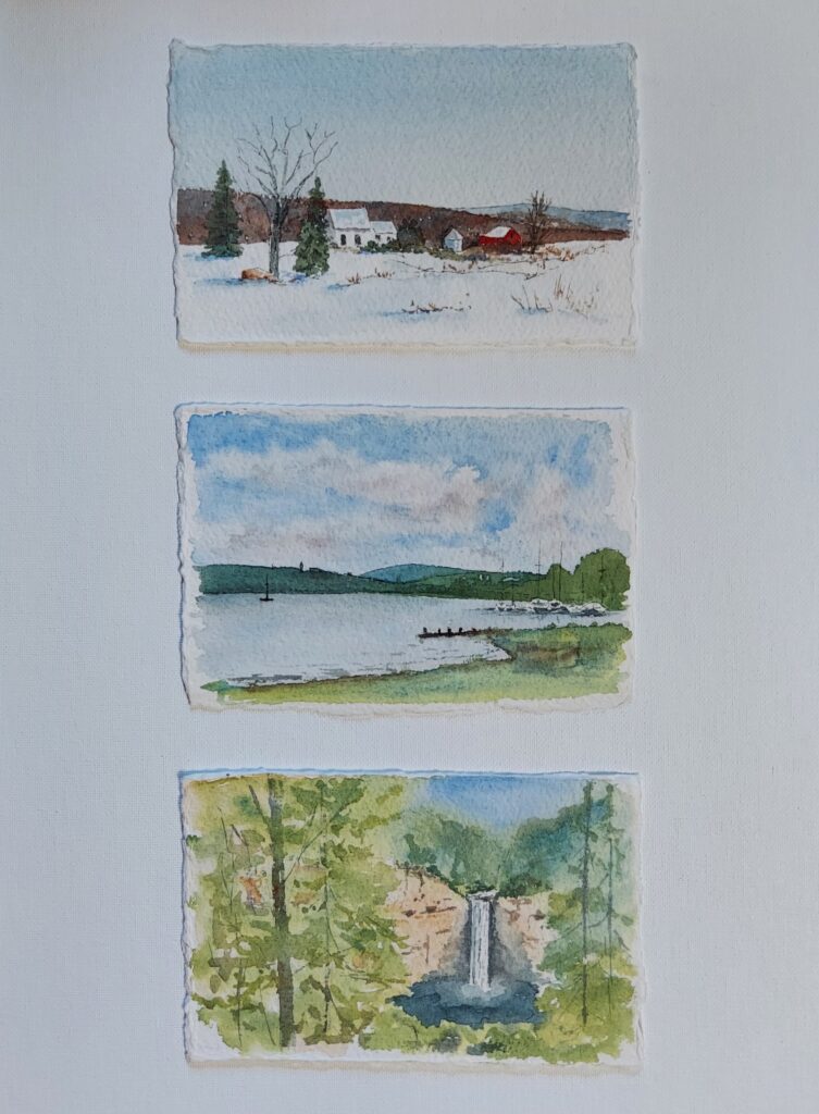 Annemiek Haralson • <em>Postcards</em> • Ink and watercolor • 12″× 16″ • $195.00