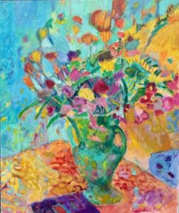 Vincent Joseph • <em>Flowers in a Tall Green Vase</em> • Acrylic • 18″× 24″ • $500.00