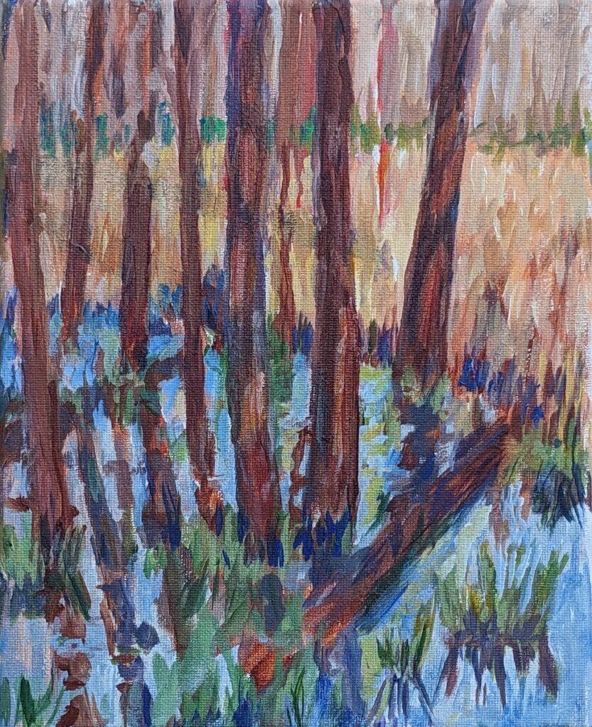 Katrina Morse • <em>Sapsucker Woods Early Morning</em> • Acrylic on canvas • 8″× 10″ • $75.00
