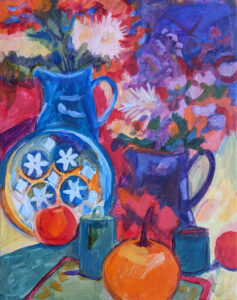 Katrina Morse • <em>Still Life with Two Pitchers</em> • Acrylic on canvas • 16″× 20″ • $375.00