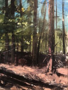 Austin MacRae • <em>Bystanders</em> • Acrylic on masonite • 9″× 12″ • $350.00