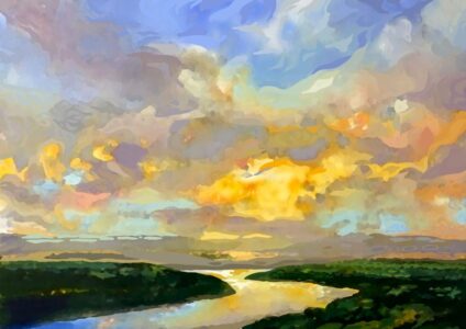 Daniel McPheeters&nbsp;• <em>Far Above Cayuga</em>&nbsp;• Mixed media on panel&nbsp;• 24″×&nbsp;17″&nbsp;• $200.00
