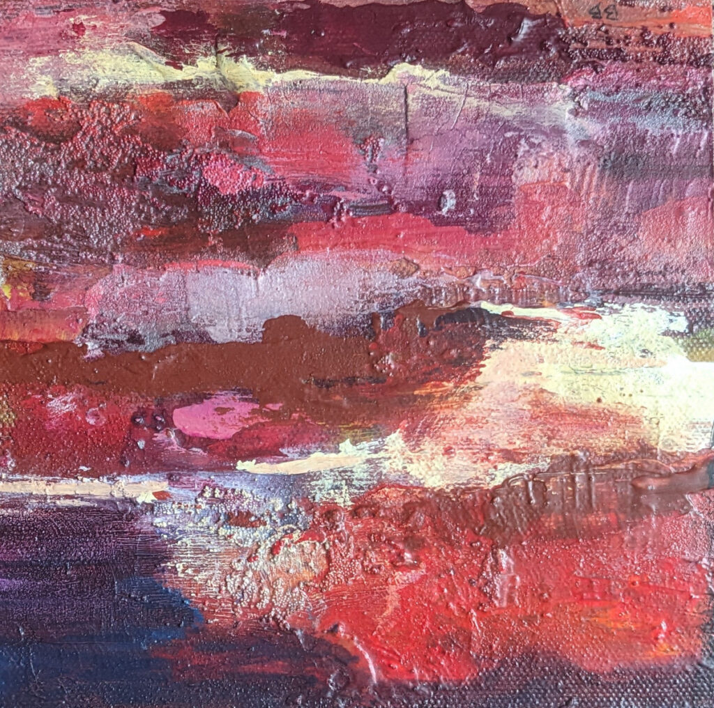 Barbara Behrmann&nbsp;• <em>Desert Sunset #1</em>&nbsp;• Acrylic on wood panel&nbsp;• 6″×&nbsp;6″&nbsp;• $75.00<a class="purchase" href="https://state-of-the-art-gallery.square.site/product/barbara-behrmann-desert-sunset-1/FTWL3VMEYWUJ5CPIKAEGLTTB" target="_blank">Buy</a>