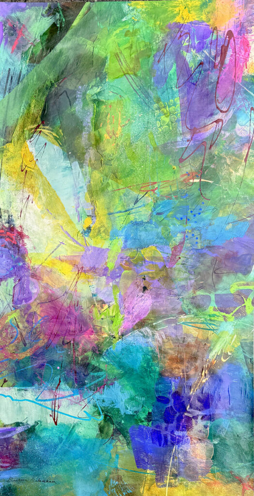 Barbara Behrmann&nbsp;• <em>Garden Explosion</em>&nbsp;• Acrylic on paper&nbsp;• 13¼″×&nbsp;24½″&nbsp;• $175.00<a class="purchase" href="https://state-of-the-art-gallery.square.site/product/barbara-behrmann-garden-explosion/IQPZCKLC5IG2QLWH4HZGLTNR" target="_blank">Buy</a>