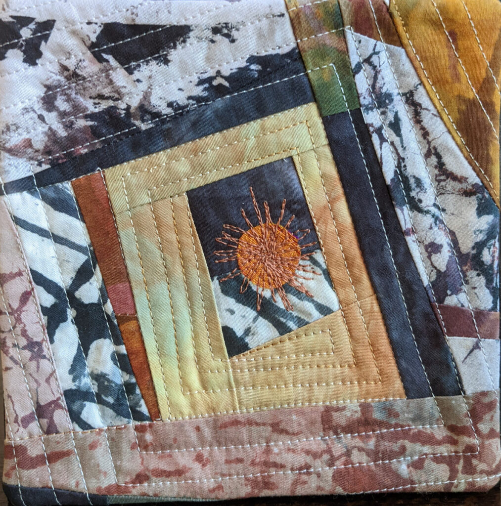 Barbara Behrmann&nbsp;• <em>Morning Sun</em>&nbsp;• Artist-dyed fabric on acrylic painted wood panel&nbsp;• 6″×&nbsp;6″&nbsp;• $75.00<a class="purchase" href="https://state-of-the-art-gallery.square.site/product/barbara-behrmann-morning-sun/XK56U6OL3MY2YOVRZZZTKYIR" target="_blank">Buy</a>