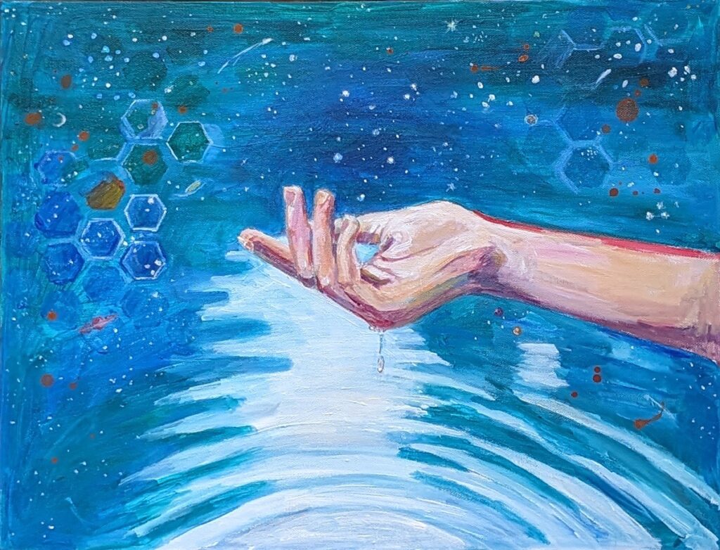 Katrina Morse&nbsp;• <em>Alchemy of Stars</em>&nbsp;• Acrylic on canvas&nbsp;• 18″×&nbsp;14″&nbsp;• $350.00<a class="purchase" href="https://state-of-the-art-gallery.square.site/product/katrina-morse-alchemy-of-stars/O2VO262GWSAOY4UHTY7U7C7W" target="_blank">Buy</a>