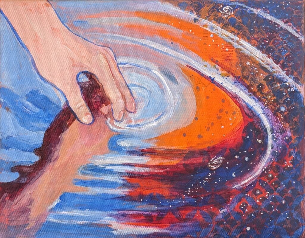 Katrina Morse&nbsp;• <em>Be Gentle</em>&nbsp;• Acrylic on canvas&nbsp;• 14″×&nbsp;11″&nbsp;• $300.00<a class="purchase" href="https://state-of-the-art-gallery.square.site/product/katrina-morse-be-gentle/GVUPQLRCFEHQVXACUHT7CA4O" target="_blank">Buy</a>