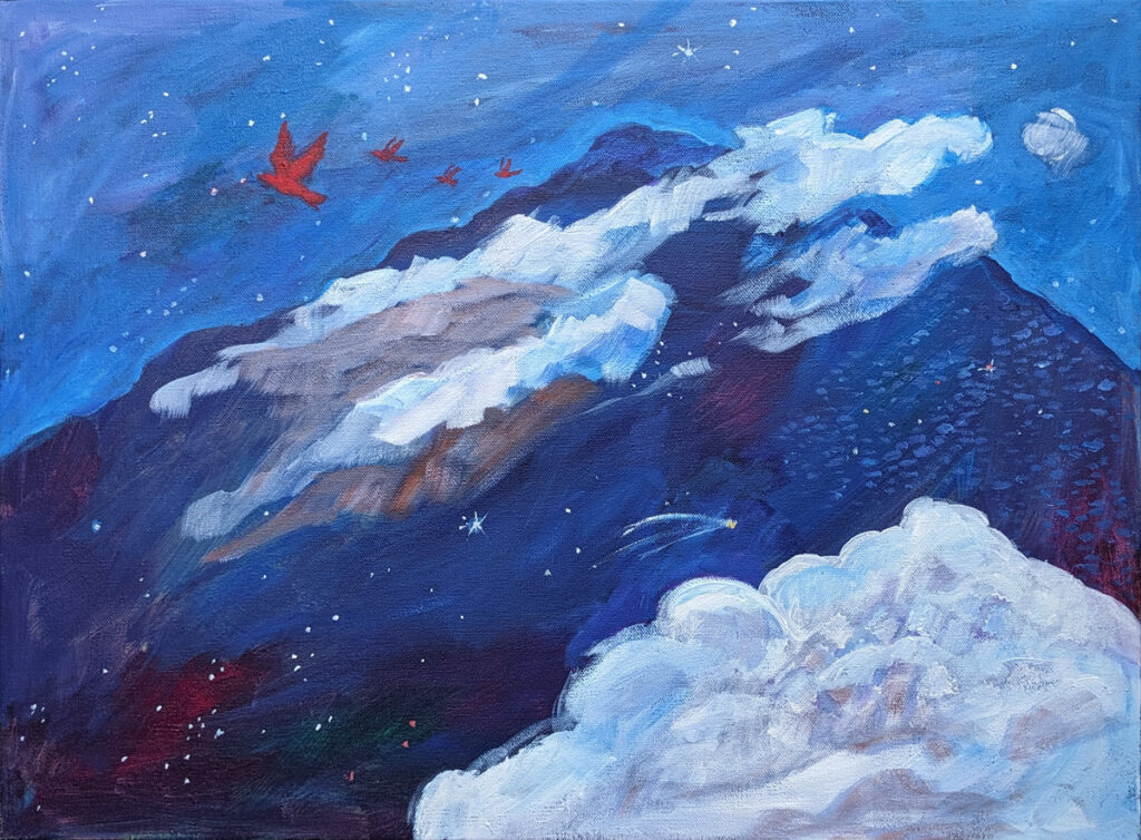 Katrina Morse&nbsp;• <em>Birds at Space Mountain</em>&nbsp;• Acrylic on canvas&nbsp;• 24″×&nbsp;18″&nbsp;• $500.00<a class="purchase" href="https://state-of-the-art-gallery.square.site/product/katrina-morse-birds-at-space-mountain/F3LGVH3MI5BZ475L7KZMNFJP" target="_blank">Buy</a>