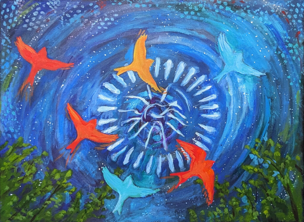 Katrina Morse&nbsp;• <em>Journey to the Stars</em>&nbsp;• Acrylic on canvas&nbsp;• 24″×&nbsp;18″&nbsp;• $500.00<a class="purchase" href="https://state-of-the-art-gallery.square.site/product/katrina-morse-journey-to-the-stars/GCARQWOYPRKOBZMZDQERJMTF" target="_blank">Buy</a>