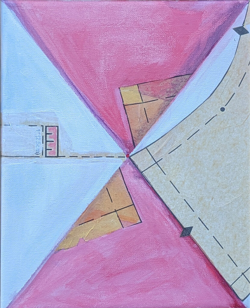 Katrina Morse&nbsp;• <em>Sizing Up Options</em>&nbsp;• Acrylic and tissue paper on canvas&nbsp;• 8″×&nbsp;10″&nbsp;• $60.00<a class="purchase" href="https://state-of-the-art-gallery.square.site/product/katrina-morse-sizing-up-options/DDSEWIPQXZYOFOI6LRGQQ6GG" target="_blank">Buy</a>