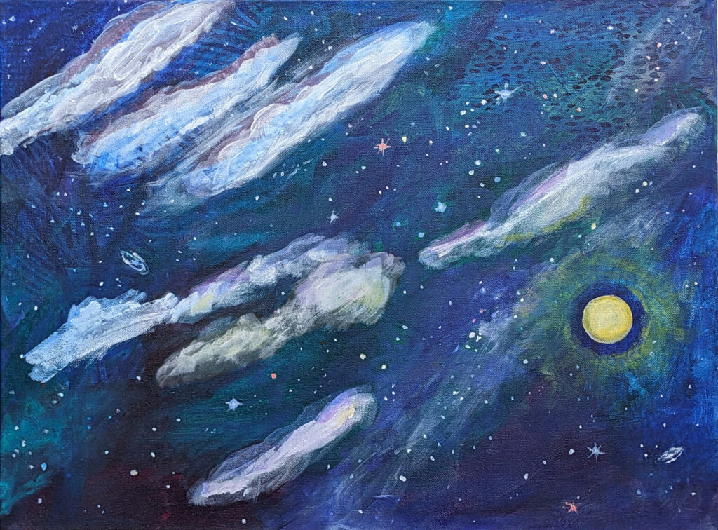 Katrina Morse&nbsp;• <em>Sun in Space</em>&nbsp;• Acrylic on canvas&nbsp;• 24″×&nbsp;18″&nbsp;• $500.00<a class="purchase" href="https://state-of-the-art-gallery.square.site/product/katrina-morse-sun-in-space/QQJKE2SCU62BJMQVYIXRK5NU" target="_blank">Buy</a>