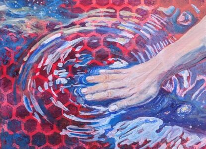 Katrina Morse&nbsp;• <em>Water is Life</em>&nbsp;• Acrylic on canvas&nbsp;• 16″×&nbsp;20″&nbsp;• $350.00<a class="purchase" href="https://state-of-the-art-gallery.square.site/product/katrina-morse-water-is-life/UNZWXWTJZSXM2636VFEDHBTM" target="_blank">Buy</a>