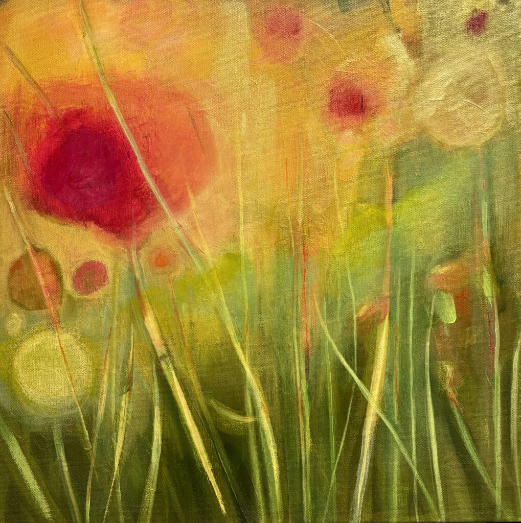 Cindy Kaufman • <em>Dreamy Poppy</em> • Acrylic on gallery wrapped canvas • 20″× 20″ • $550.00