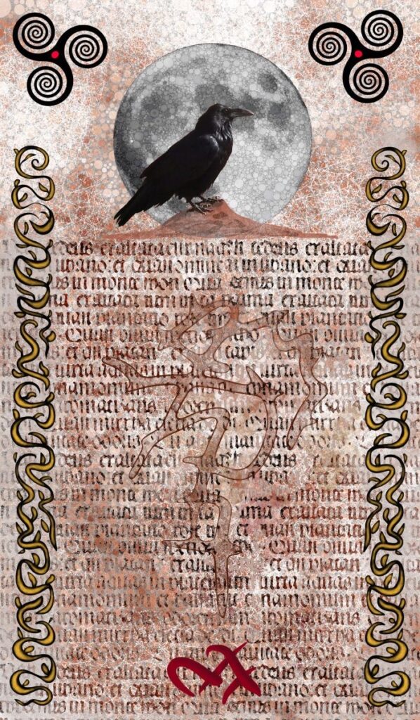 Daniel McPheeters • <em>The Book of Corvus</em> • Mixed media on panel • 17″× 29″ • $250.00