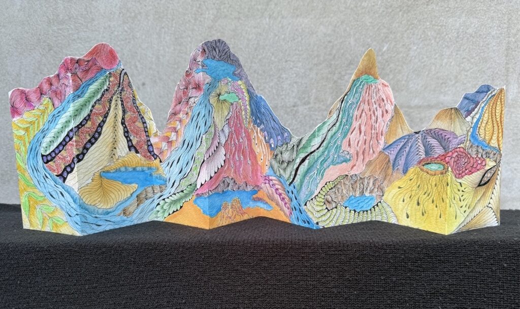 Patty L Porter • <em>Mountain Textures - Accordion Book</em> • Archival pens and watercolor • 17½″× 7½″ • $300.00