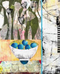 Carol Spence&nbsp;• <em>Blueberries</em>&nbsp;• Mixed media on canvas&nbsp;• 16″×&nbsp;20″&nbsp;• $300.00<a class="purchase" href="https://state-of-the-art-gallery.square.site/product/carol-spence-blueberries/4UI4XTS6S5AXQRYSMU4TZYUM" target="_blank">Buy</a>