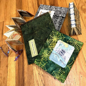 Binding Methods: L to R: Accordion/Secret Belgian/Japanese Stab/ Single-sig. saddle/ Coptic by Margy Nelson