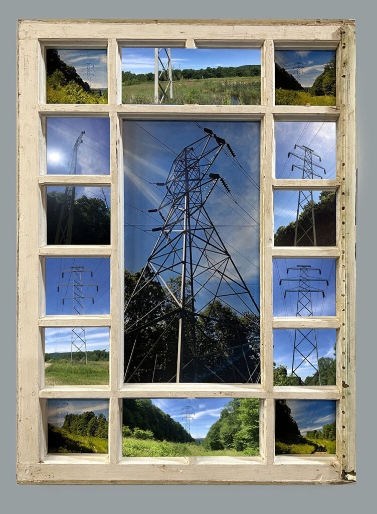 Eva M. Capobianco&nbsp;• <em>Map 2 - A Window of Power</em>&nbsp;• Photos framed in found window&nbsp;• 34″×&nbsp;25″×&nbsp;2″&nbsp;• $875.00