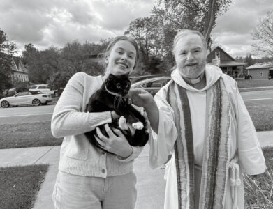 Susan C. Larkin&nbsp;• <em>Emily Fanelli, Dusty, Fr. Ed Murphy</em>&nbsp;• Archival digital print&nbsp;• 24″×&nbsp;20″&nbsp;• $300.00