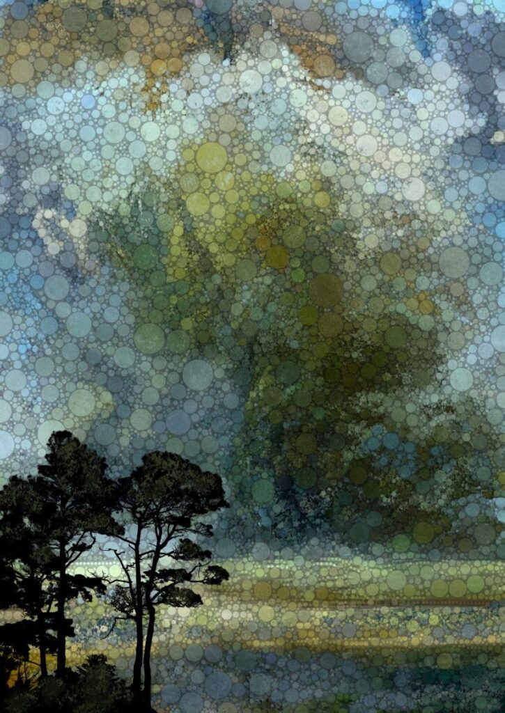 Daniel McPheeters • <em>Approaching from the West</em> • Mixed media on panel • 17″× 24″ • $200.00